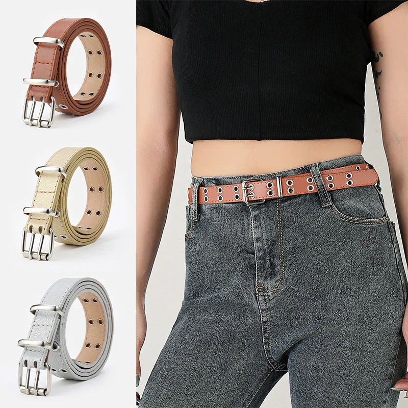 

Full hole double-row thin belt fashion chicken eye buckle free punch ins wind decoration pin buckle casual belt female
