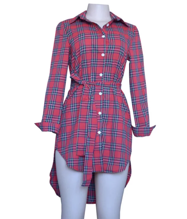 Осеннее женское модное свободное однобортное клетчатое платье с длинным рукавом