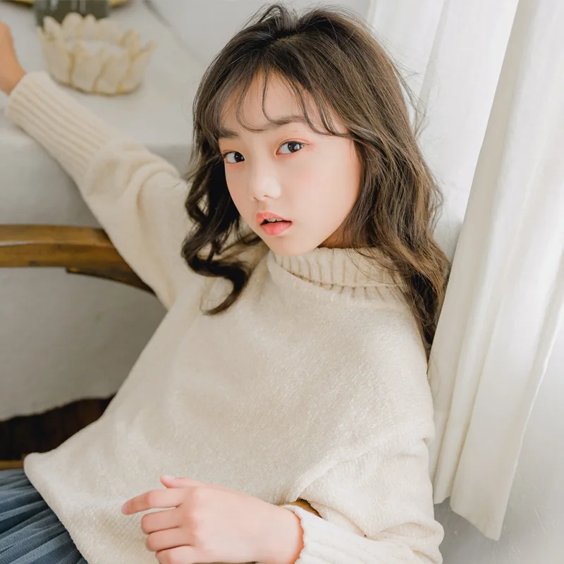 Новинка 2019 свободные толстые свитера для девочек детская теплая водолазка