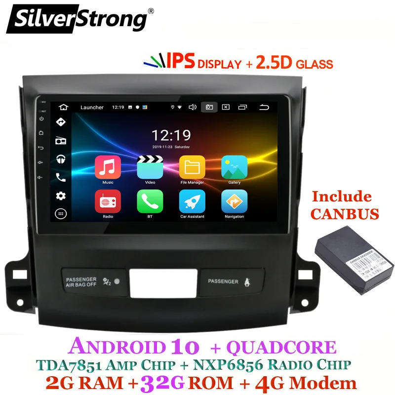 9 дюймов 2.5D ips 32GB Android10.0 4G модем Автомобильный gps для Mitsubishi Outlander 2006-2012 SilverStrong Радио RDS опционально мастер DSP