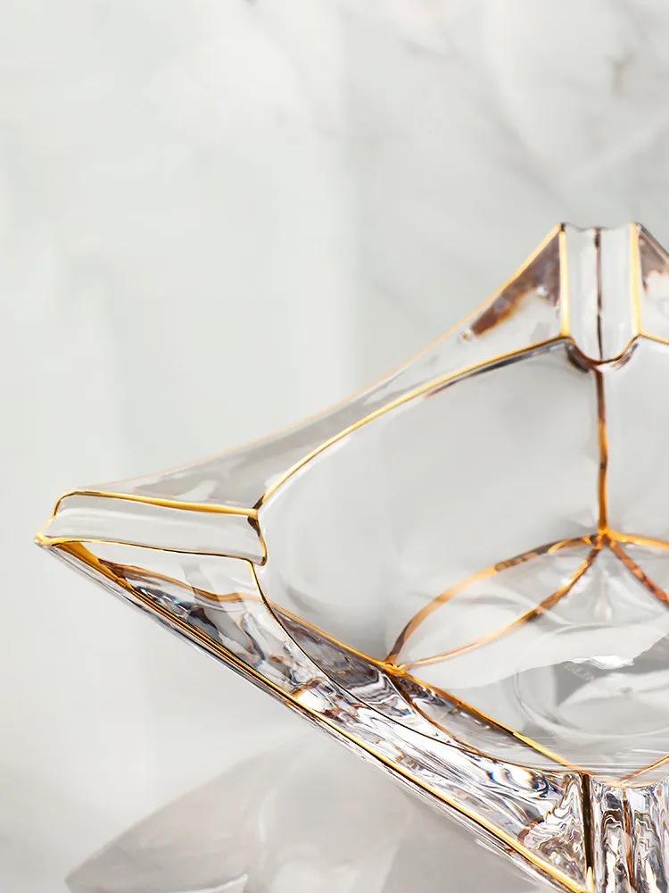 Пепельница симпатичная стеклянная с золотым ободком подставка для табака