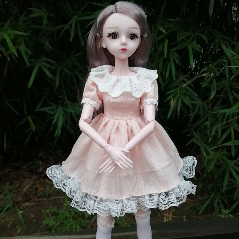 

Doll BJD 1/3 Clothes For Girls Tie Fashion White Dress Pretty Lace Side Round Neck Pink Dolls Skirts Girls Doll Accessories 30cm