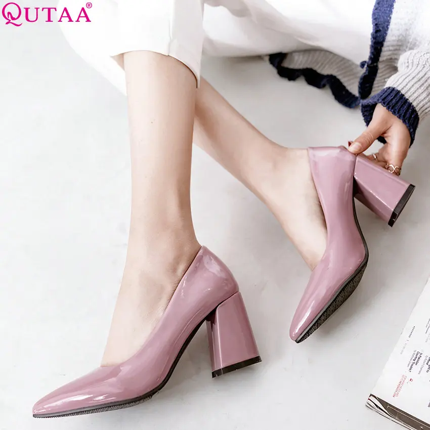 Женские туфли с острым носком QUTAA розовые однотонные из искусственной кожи на