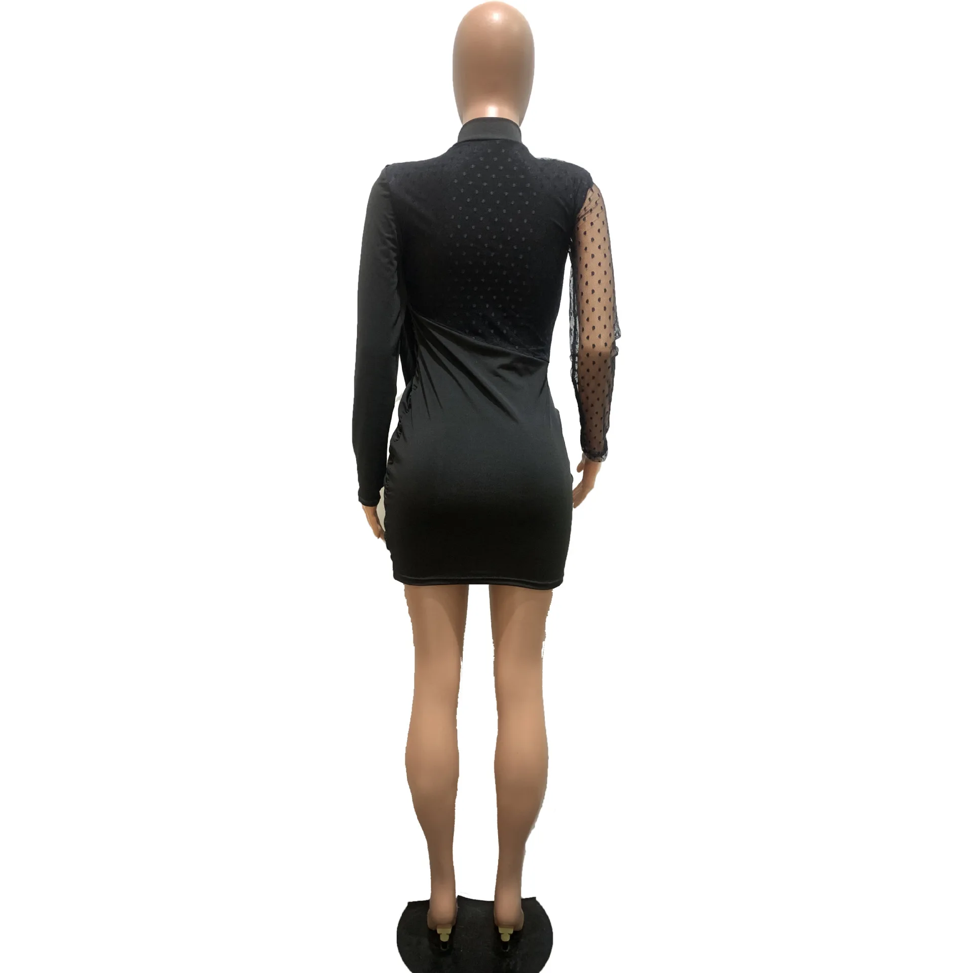 

Women Solid Mesh Patchwork Sexy Bodycon Party Dress 2021 New