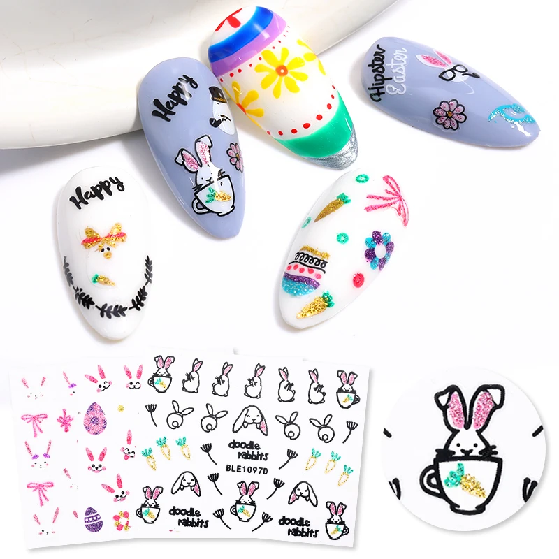 Стикеры 3D на ногти Nail Art наклейки для украшения ногтей переноса милый кролик