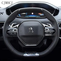 hand sewing customized black suede steering wheel cover fit for peugeot 408 308s 5008 2008 307 4008 508 interior car accessories