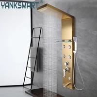 yanksmart bath shower faucet temperature digital display shower panel body massage system jet tower shower column tap with shelf
