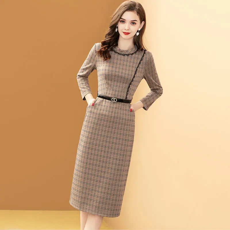 

Plaid Women's New Style Temperament Lace Casual Classic Fashion Western Style Dress