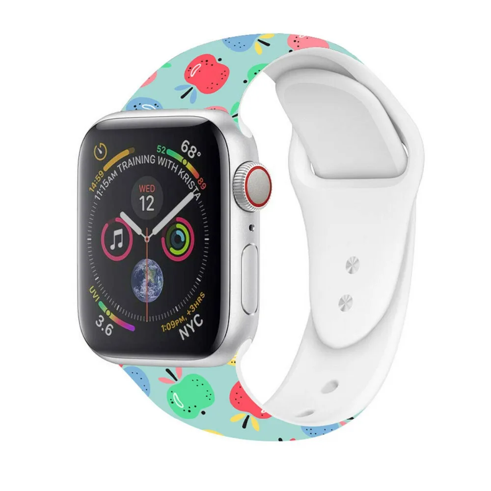 Сменный спортивный ремешок для Apple Watch Band 5, 4, 44 мм, 40 мм, силиконовый браслет с цветочным принтом для iWatch Series 3, 2, 1, 42 мм, 38 мм