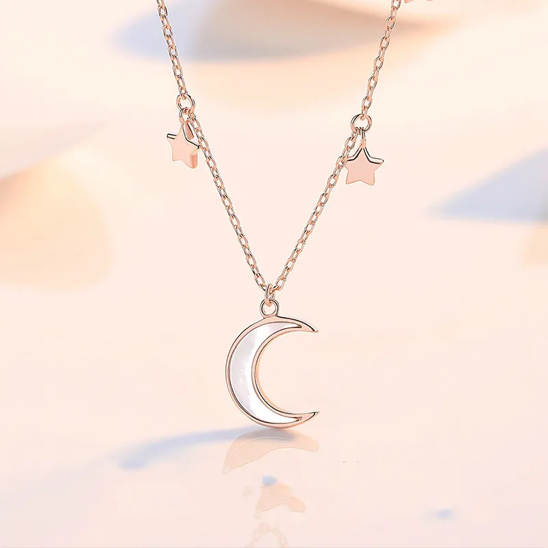 

925 Sterling Silver Star Moon Necklace Female Ins Simple Pendant Necklace Silver Jewelry