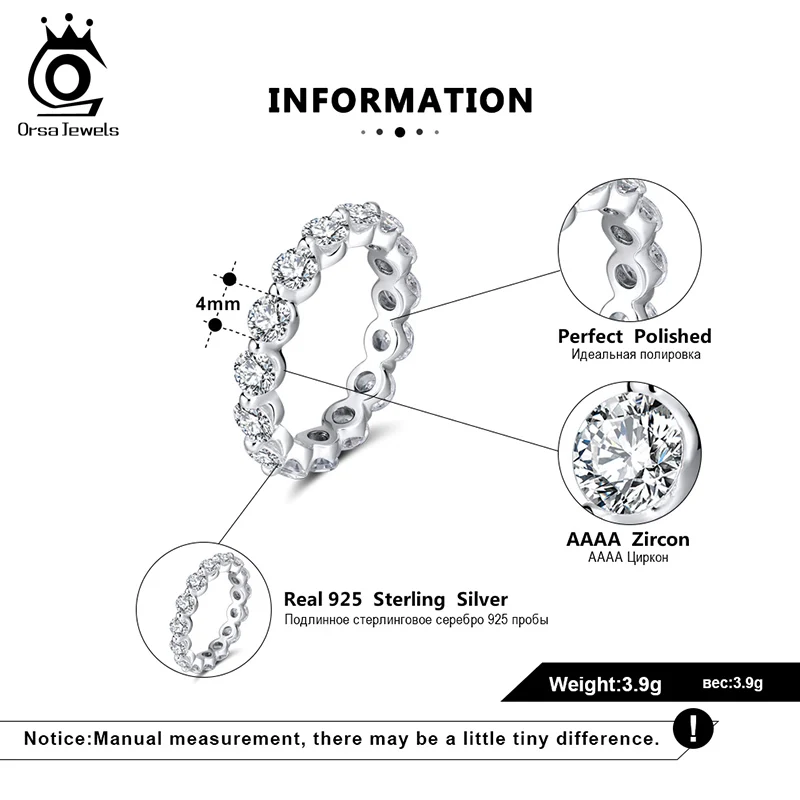 ORSA JEWELS, Настоящее серебро, мерцающее, классические кольца для женщин, Круглый, полный, высший сорт, кубический цирконий, изысканные, вечерние, кольцо SR189
