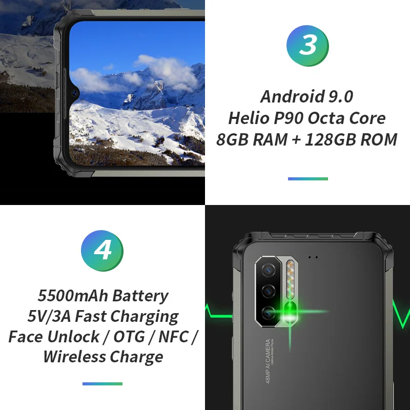 Смартфон Ulefone Armor 7 IP68, трекер сердечного ритма, Android 9,0, NFC Helio P90, четыре ядра, 6,3 дюйма, 8 ГБ+ 128 ГБ, 48MP, 4G, 5500 мАч, телефон