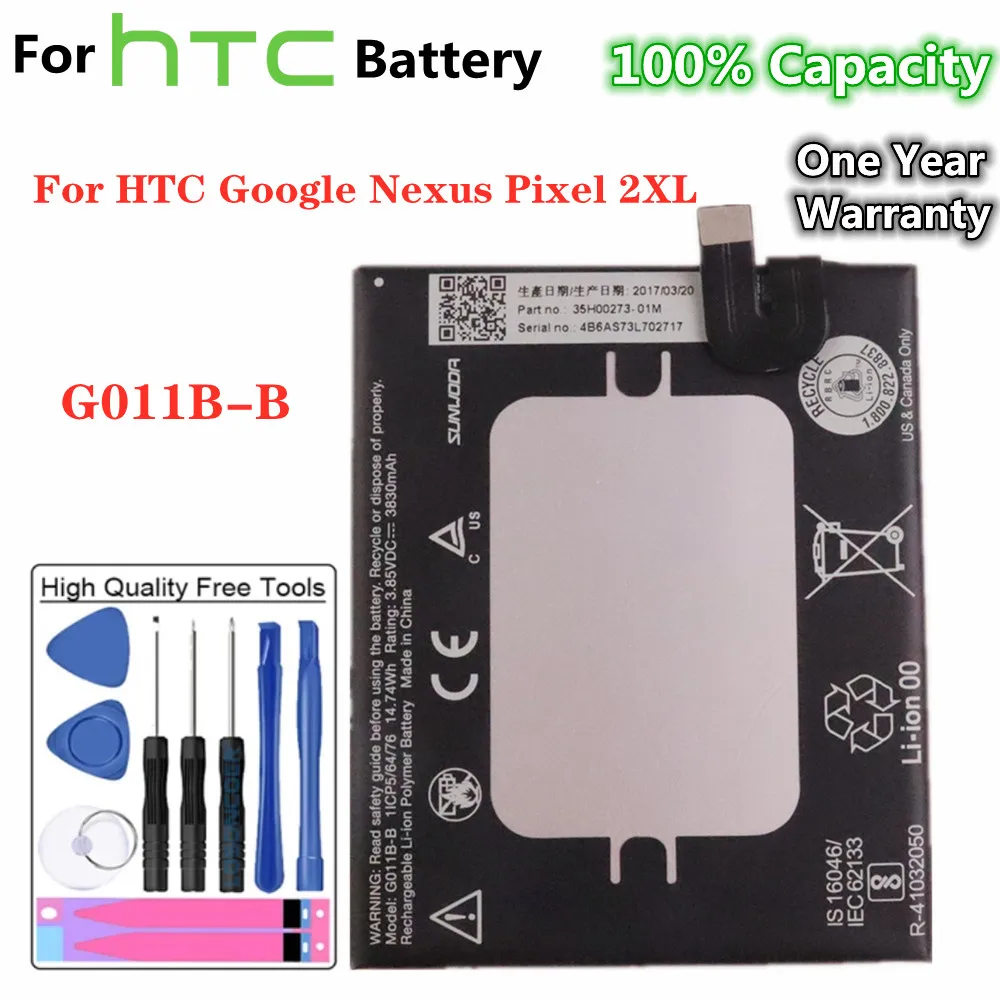 

Аккумулятор для телефона HTC Google Nexus Pixel 2XL, 3930 мАч, G011B-B, с инструментами