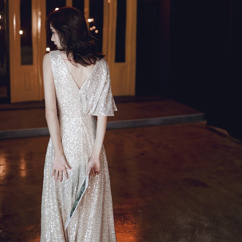 Женское вечернее платье с блестками AE532 длинное ТРАПЕЦИЕВИДНОЕ официальное на