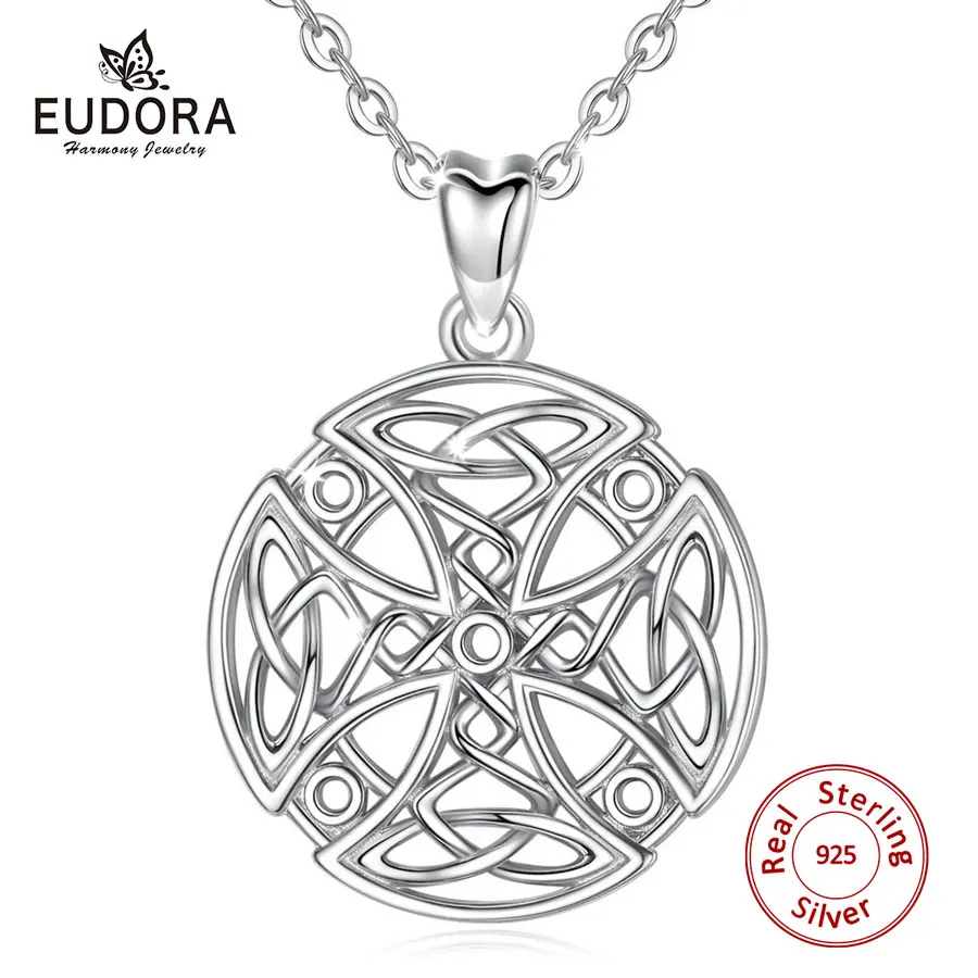 Ожерелье с кулоном в виде креста EUDORA D446 из стерлингового серебра кельтике