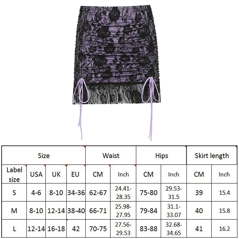 

Women Patchwork Drawstring Half Skirt Girl Mini Skirt High Waist Streetwear Lace Pleated Skirts Lace Stitching Short Skirts