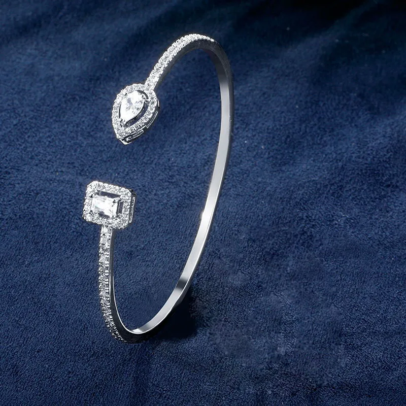 Bangle White RAKOL Гладкий минималистский дизайн с кубическим цирконием браслеты из колец комплект ювелирных изделий женщина свадебное платье аксессуары RS03046 - Окраска металла: Bangle White