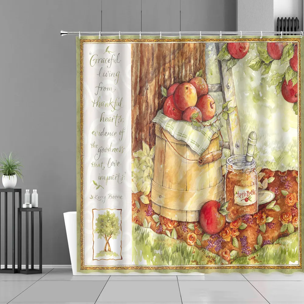 

European Oil Painting Shower Curtain House Flower Plants Rural Countryside Scenery Bath Curtains Retro Style Home Bathroom Decor