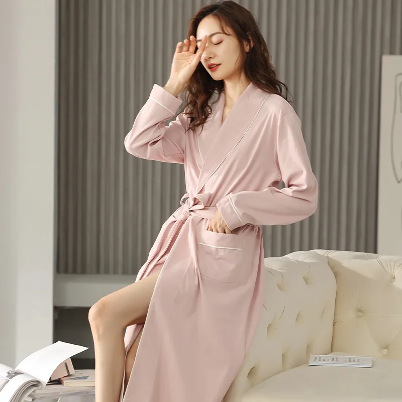 

Халат-кимоно Женский хлопковый длинный с V-образным вырезом и длинным рукавом