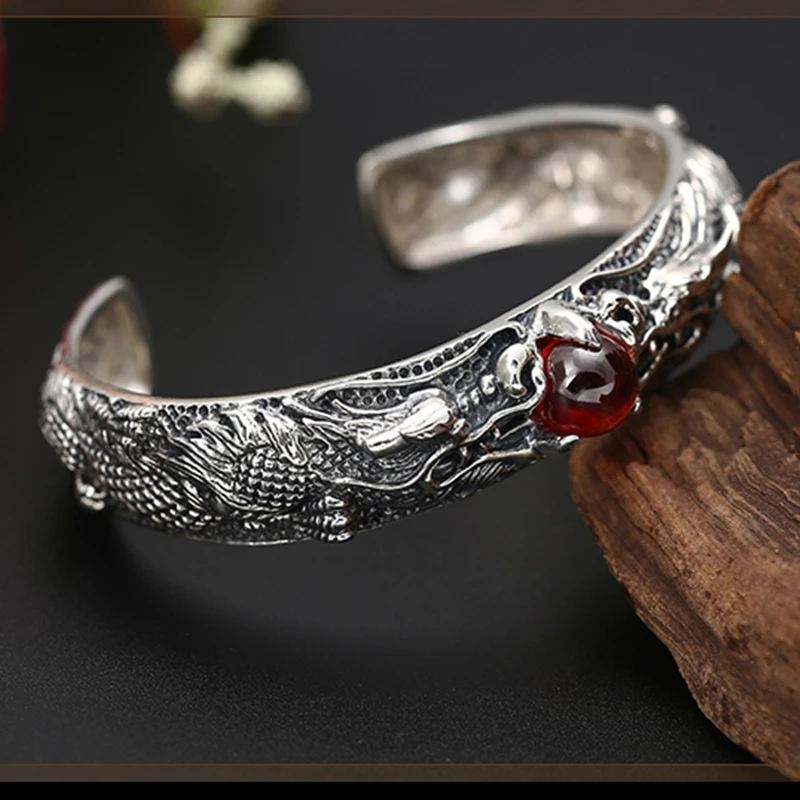 Мужской браслет из стерлингового серебра S925 властный дракон винтажные