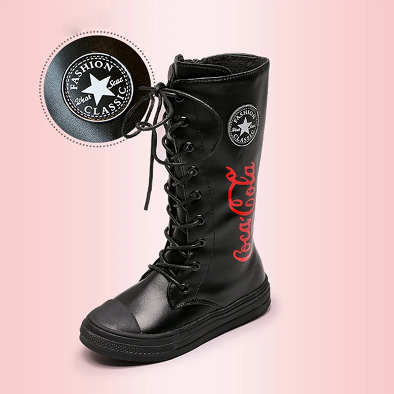 Водонепроницаемые детские ботинки кожаная обувь для девочек модные высокие со