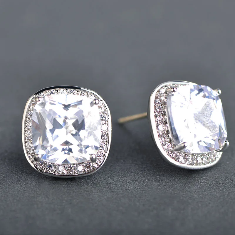 MECHOSEN Luxury Zirconia Square Stud Earrings Royal Blue Rhinestone Max Brincos Grandes For Personality Women Aretes Jewelry | Украшения и