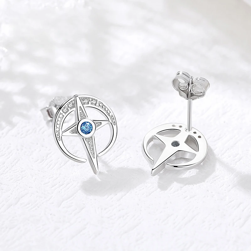 Новинка винтажное серебро 925 пробы Женская Сережка-гвоздик крест Синий Циркон