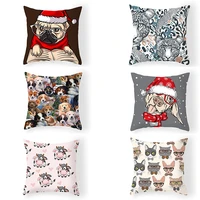 christmas pillowcase dog with christams hat printed peachskin pillow cover for bedroomliving room 2021decoration 4545cm 1pc