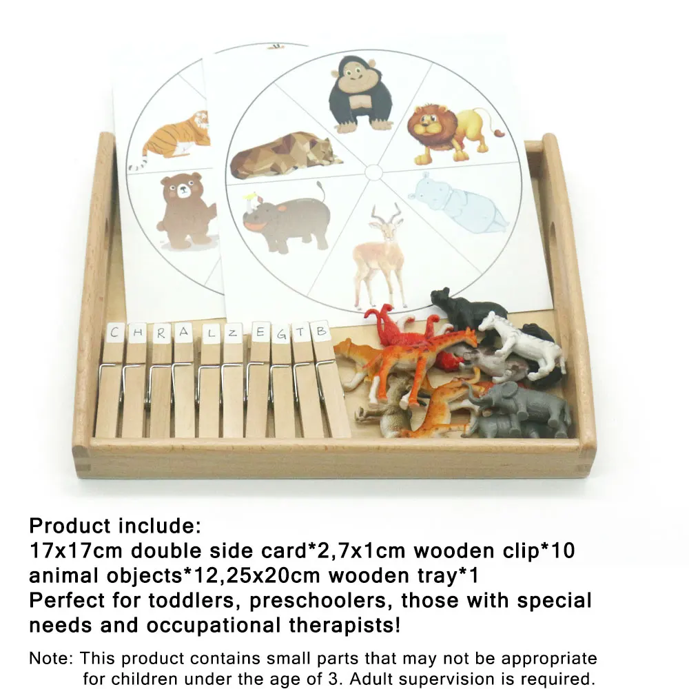 Материал Монтессори Сенсорная обучающая игра животные карты Зажимы развивающие