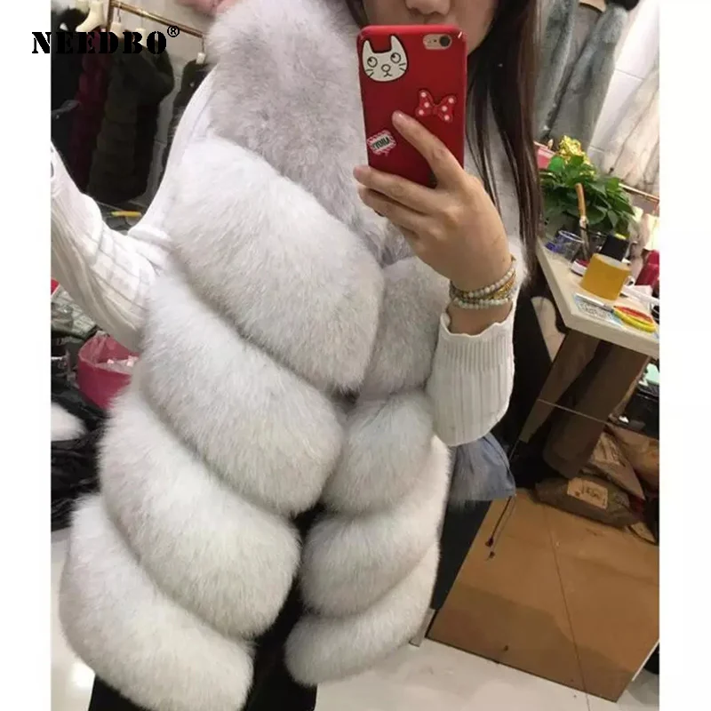 NEEDBO Faux Fur Vest Coat Ladies Winter Warm Faux Fur Jacket Coat Oversize Outerwear Ladies Female Fur Soft Fluffy jacket Women