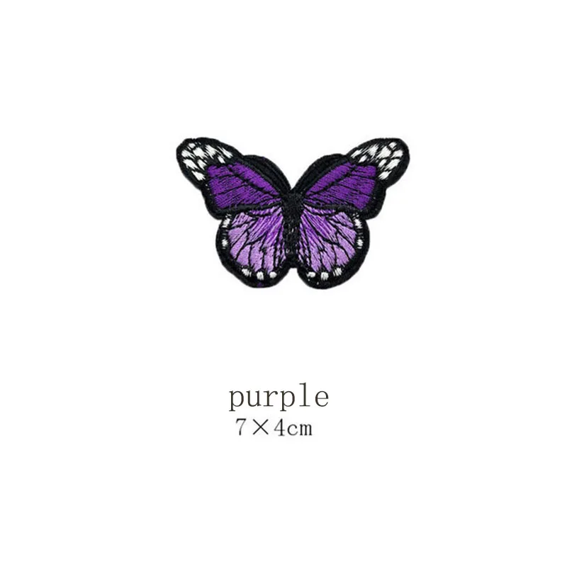 purple 10 шт 7*4 см Вышивка нашивки для одежды многоцветная вышитая заплатка в виде бабочки Аппликации значок наклейки для одежды - Цвет: purple