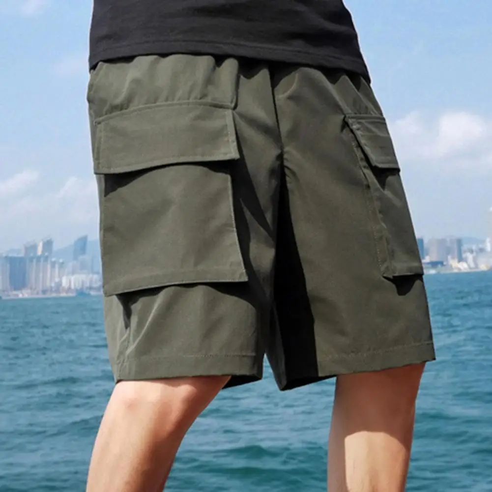 

Summer Men Shorts High Waist Solid Color Pockets Drawstring Loose Short Cargo Pants for Sports pantalones cortos casuales