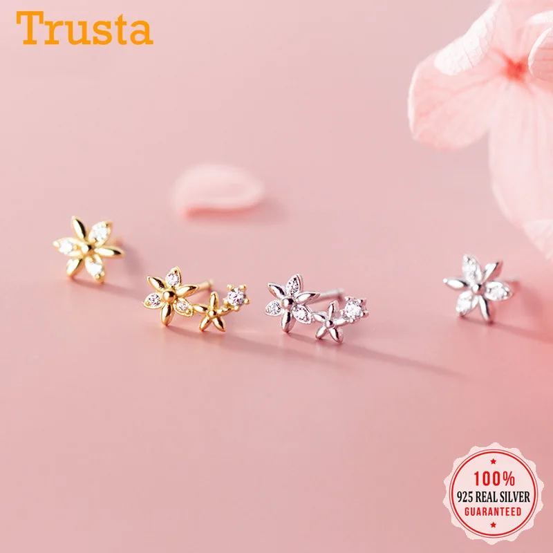 Женские серьги-гвоздики с асимметричным цветком Trustdavis из стерлингового серебра