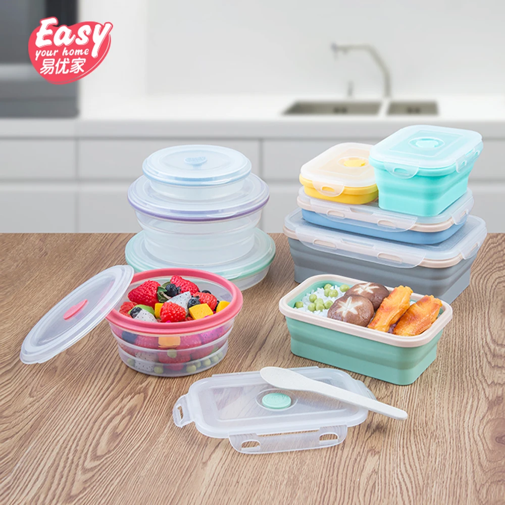 Силиконовый складной контейнер для обеда хранения еды духовка безопасный Microwavable