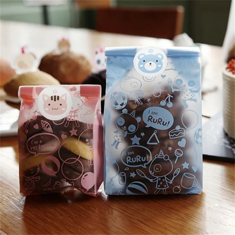 

50 Pcs/lot Package Plastic Bags With Sticker Cartoon Pattern Nougat Cookies Biscuits Snack Gift Decoration Baking Tool