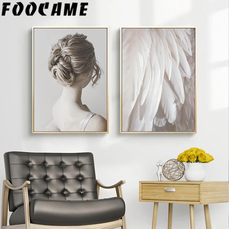 Картина на холсте в скандинавском стиле минималистичный Инс женский задний перо
