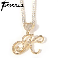 topgrillz 2021 new a z letters love heart shape pendant necklace hip hop micro pave cubic zirconia pendant for gift