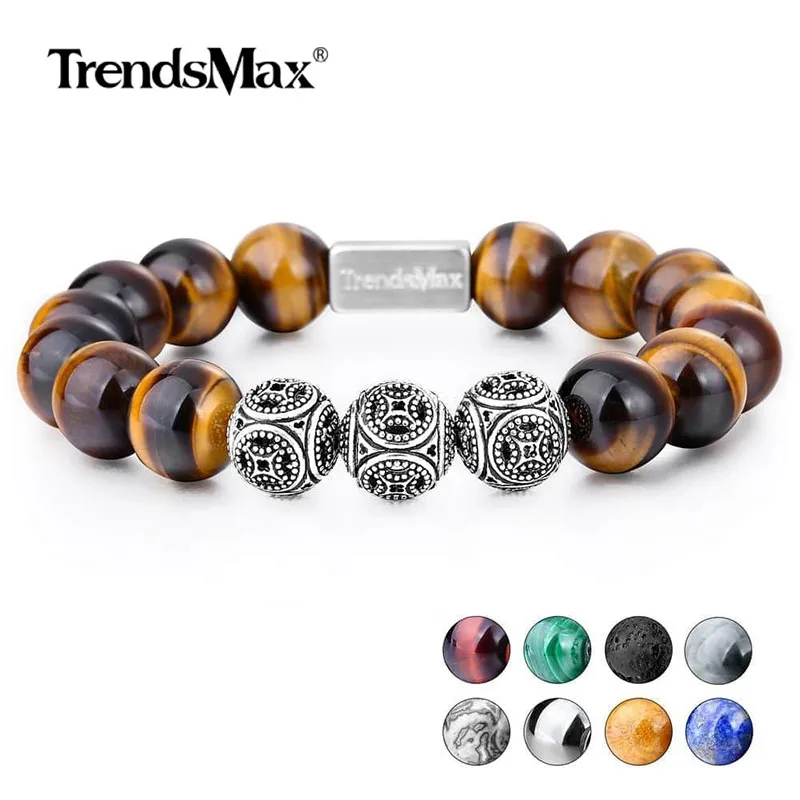 Браслеты с тигром вокруг глаз Trendsmax 10 мм бусинами для женщин и мужчин натуральный