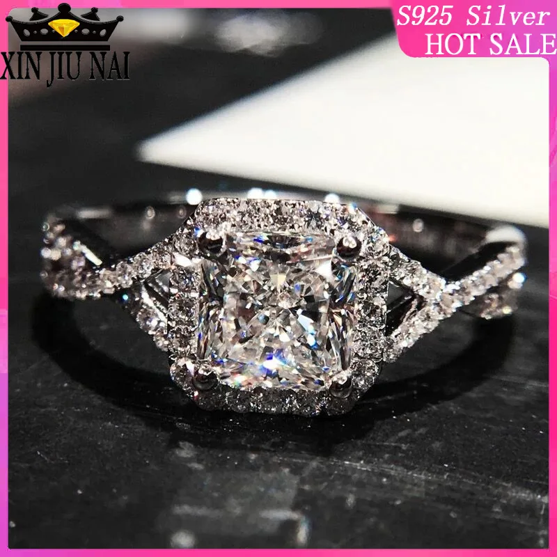 

Fashion Trend Platinum-plated Non-fading Princess Square Diamond Torsion Arm Micro-inlaid Zircon Female Diamond Ring Ring