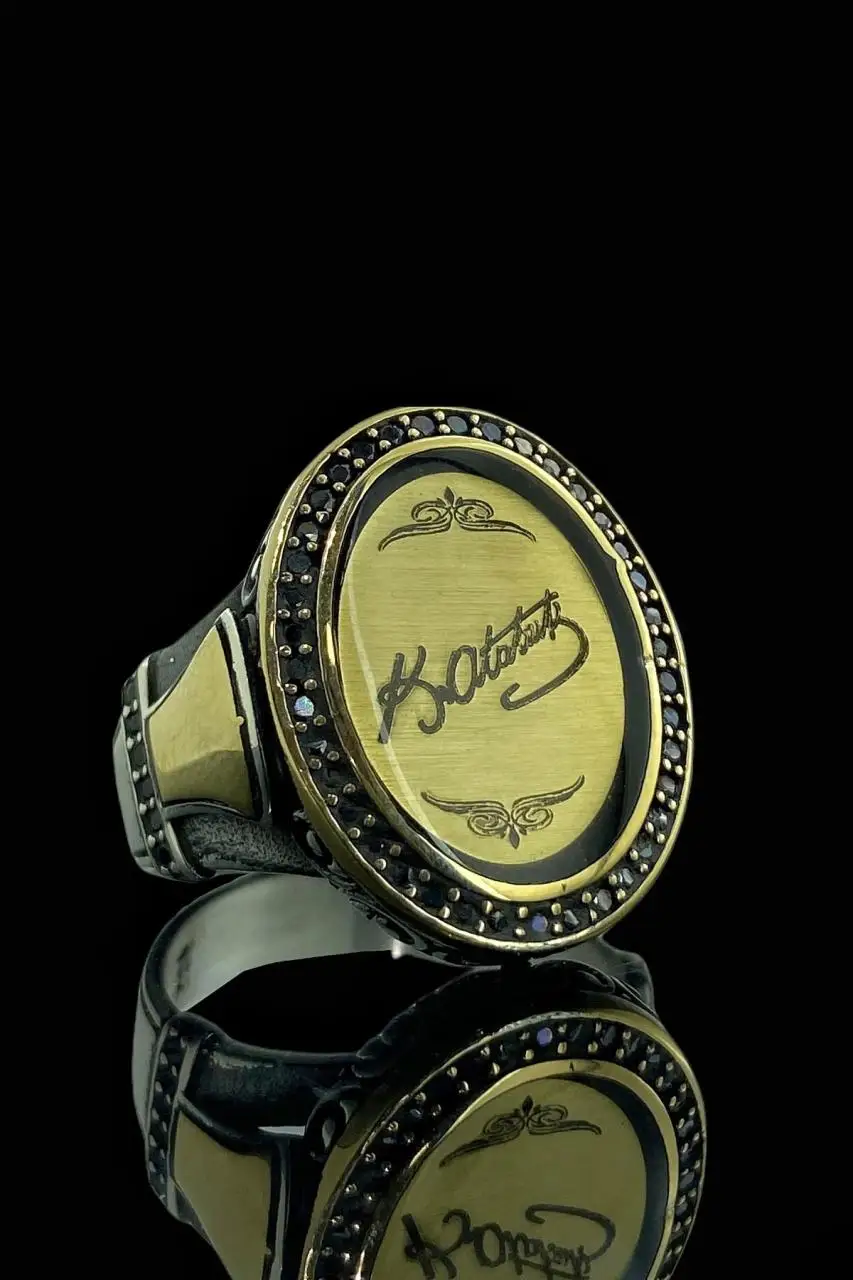 Mustafa Kemal Ataturk 'S Signature 925 Silver Men 'S Ring