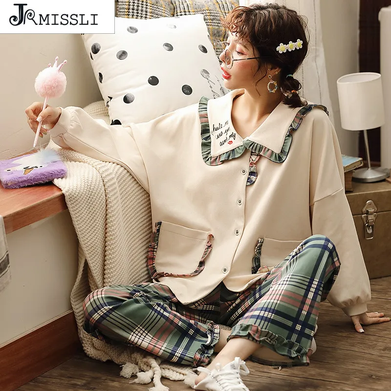 JRMISSLI сексуальная Хлопковая пижама набор новинка для женщин с длинным рукавом