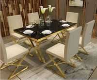 stainless steel dining room set home furniture minimalist modern marble dining table and 6 chairs mesa de jantar muebles comedor
