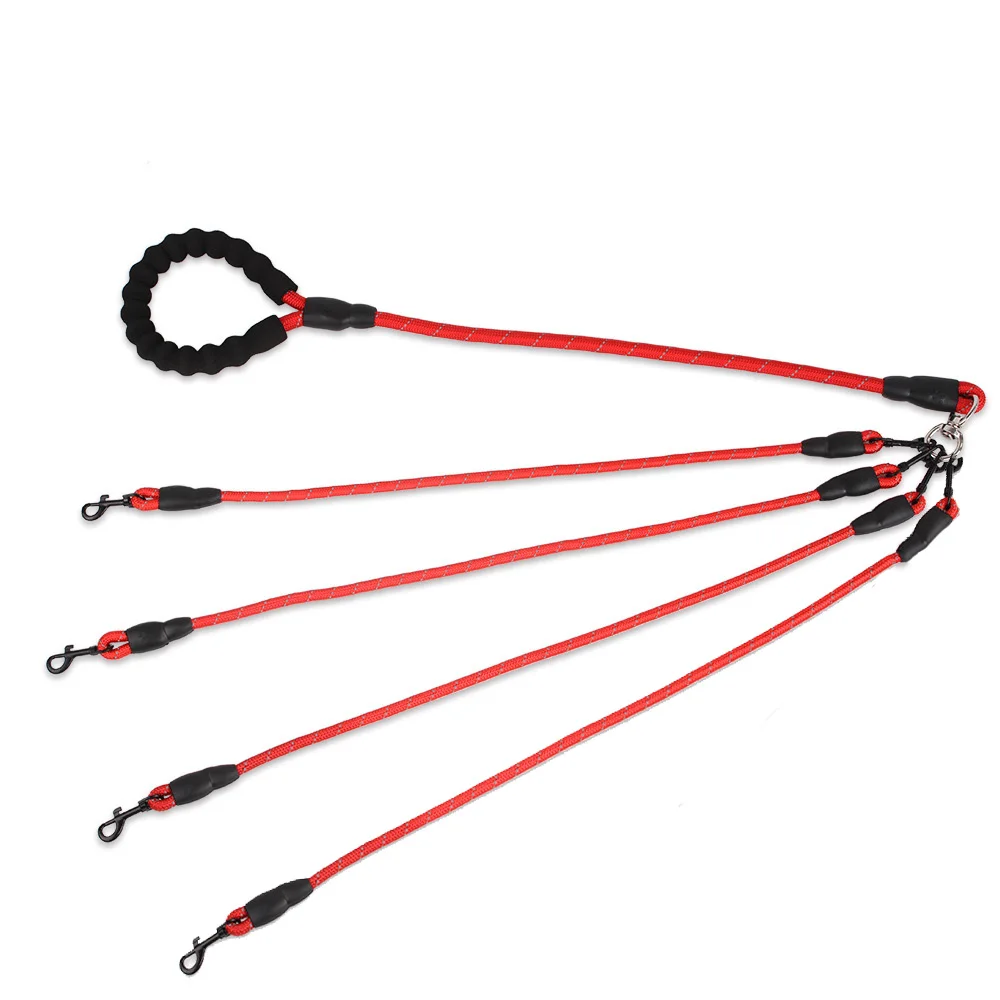 

New 4/5Heads Lead Leash Triple Dogs Leash Coupler Lead with Nylon Soft Handle for Walking 1-4 Dogs Outside