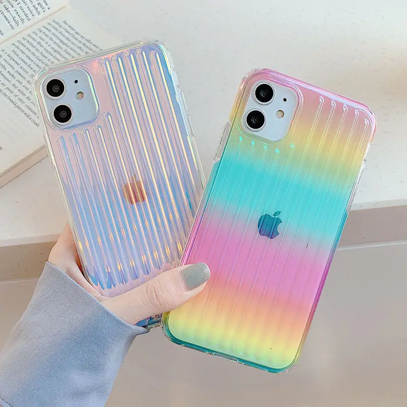 

Laser Gradient Colorful Phone Case For iPhone 11 12 11 Pro Max XR XS Max X 7 8 Plus 12 Pro SE 2 Hard PC Transparent Stripe Cover