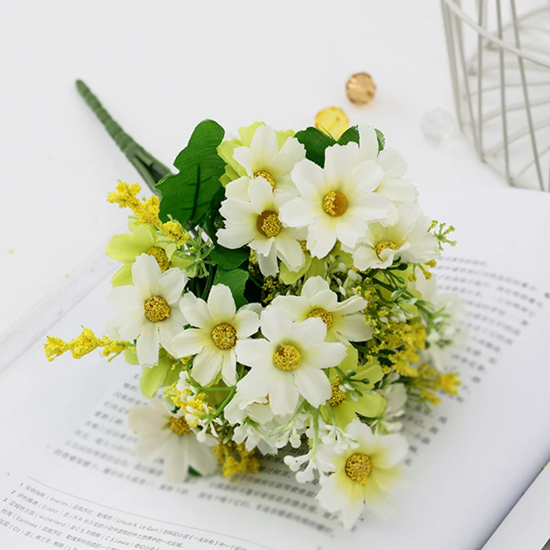 1 Bunch Of Simulation Artificial Daisy Fake Flowers Plant Green Leaf Home Party Wedding Room Decoration Ornament | Дом и сад