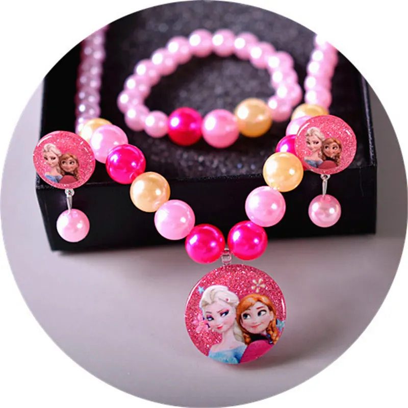 4 шт./лот детское ожерелье + браслеты серьги Клипсы из мультфильма Дисней Холодное
