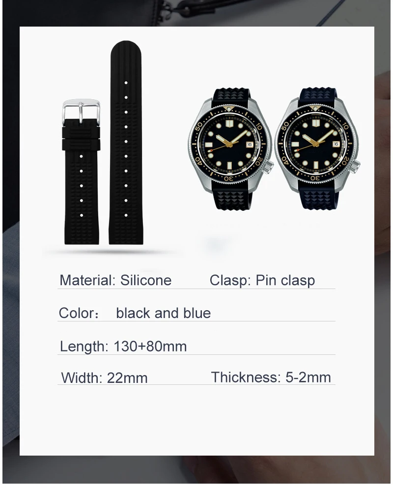 

For Sharkey MM300 SBDX001/012/01 6105 SOFT Rubber Waffle Watch Band 20MM 22MM DIY Replace