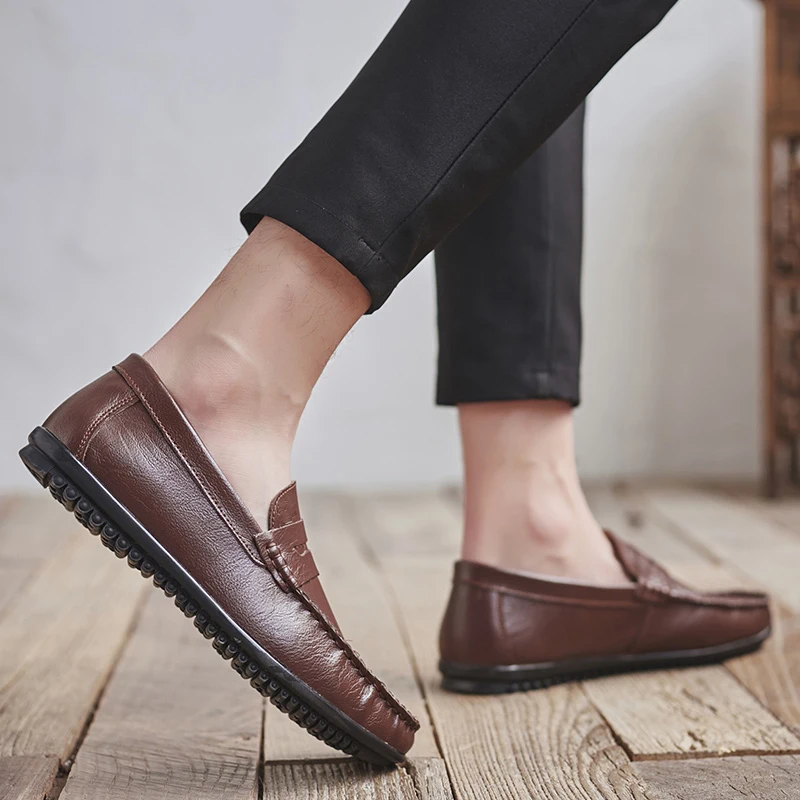 Мокасины мужские из натуральной кожи мягкие лоферы модная брендовая удобная