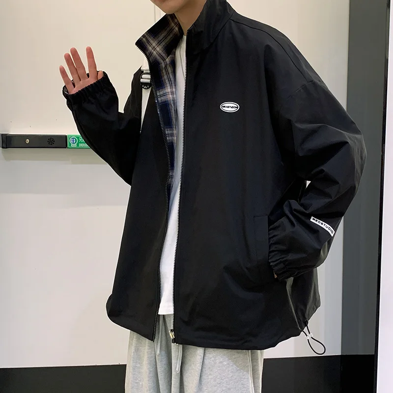 

Two-sided casual jacket men's spring and autumn 2021 new trend loose and handsome jacket all-match Hong Kong style clothes