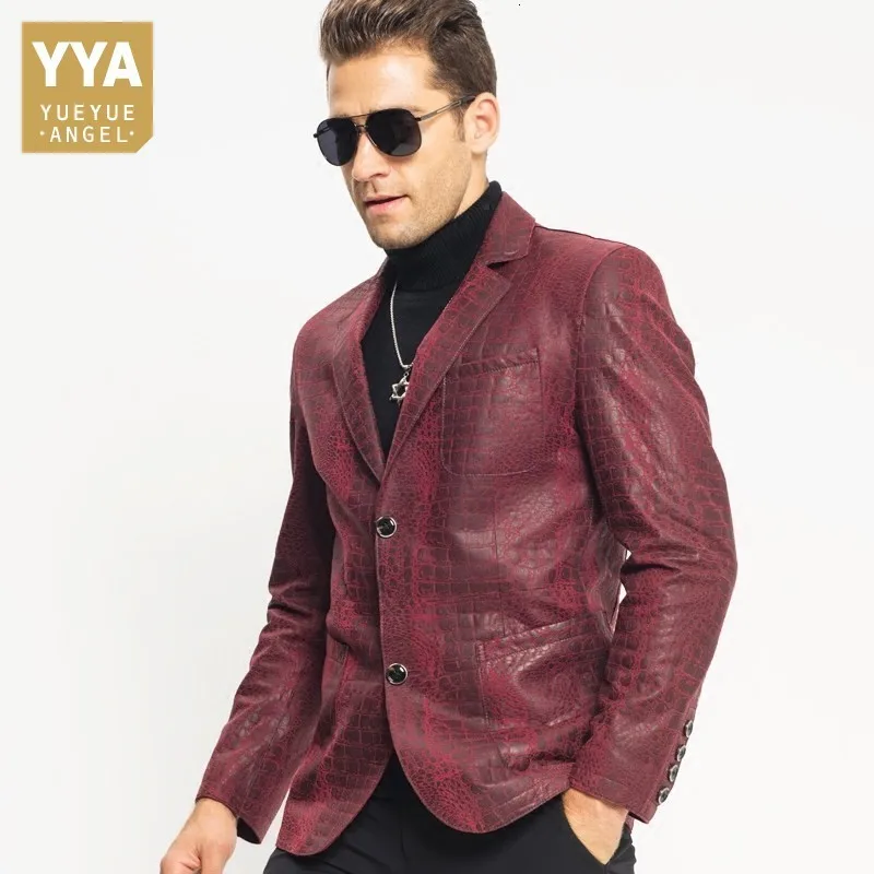 Кожаная мужская кожа Топ бренд овчины тонкий Крокодил шаблон Блейзер бизнес